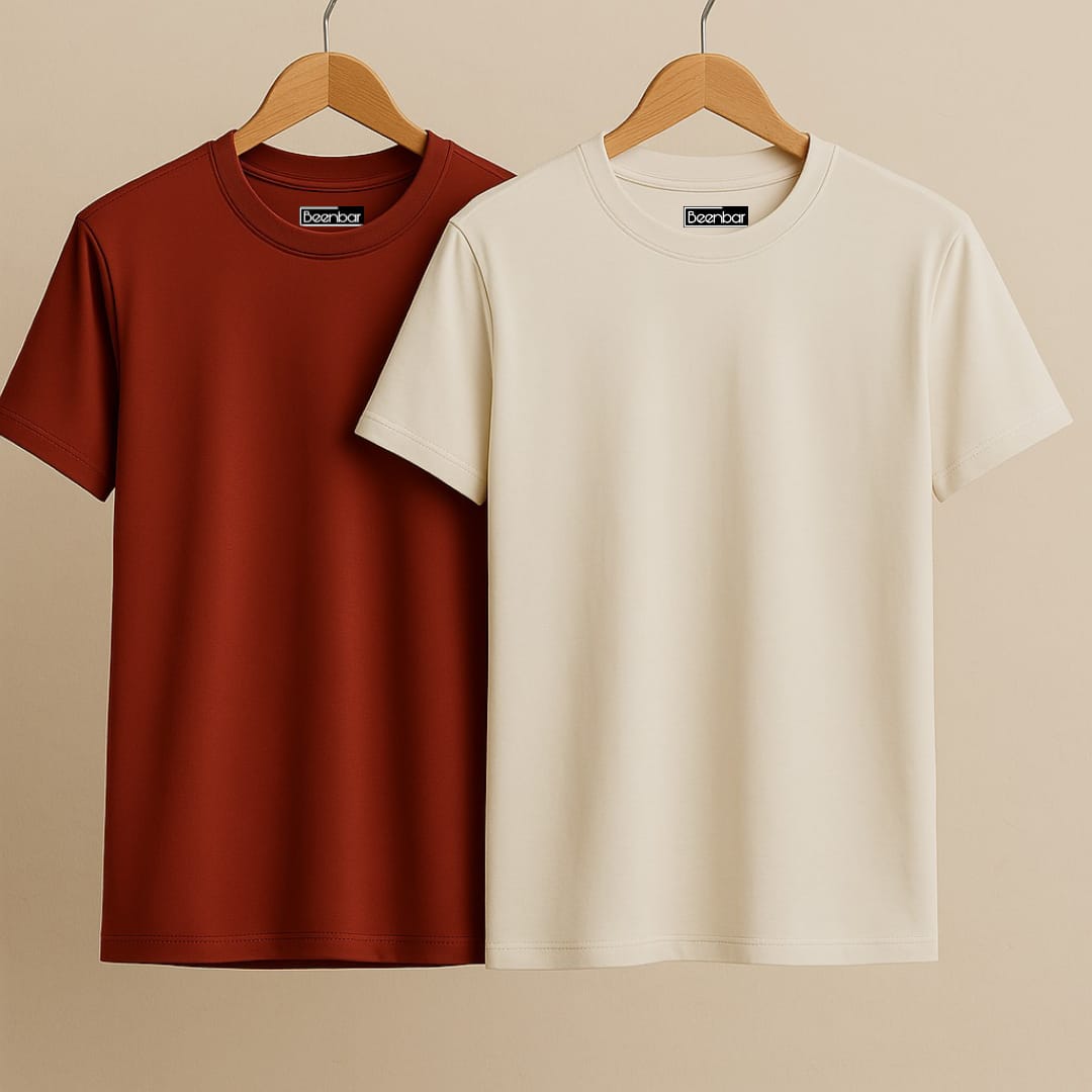 BEENBAR Bamboo T-Shirt Combo Pack ā Rust Maroon & Off White | Ultra-Soft & Eco-Friendly (Pack of 2)